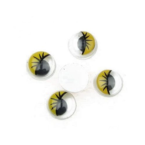Мърдащи очички с мигли 10 мм цвят жълт -50 броя