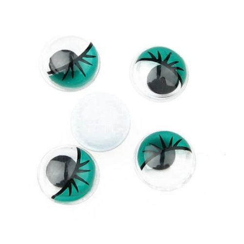 Wiggle eyes with eyelashes 10 mm for decorations, green - 50 pieces