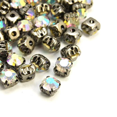 Stone for sewing with metal base 6x5 mm hole 1.5 mm,rainbow - 10 pieces
