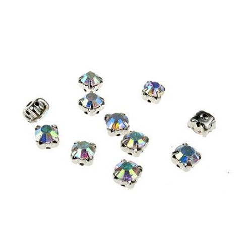 Stone for sewing with metal base 6x5 mm hole 1.5 mm, rainbow - 10 pieces