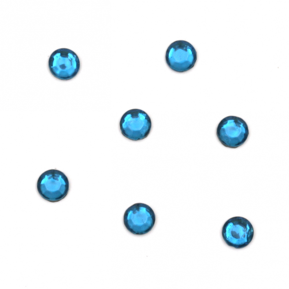 Стъклено камъче с лепило 4 мм цвят син 2 грама ~50 броя