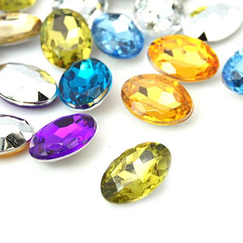 Acrylic Rhinestone, Hot-Fix Decoration, Clothes, DIY, Craft, Jewelry Making Oval 14x10x5 mm ASSORTED colors -20 pieces