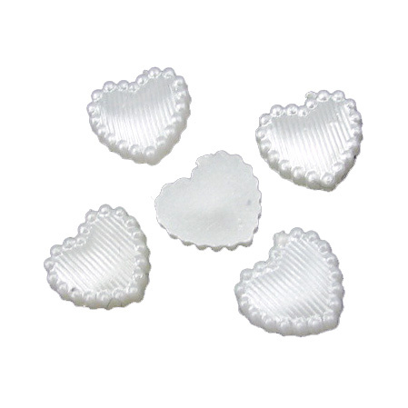 Plastic Heart-shaped Pearl Cabochons / 11x10x2 mm / White - 50 pieces