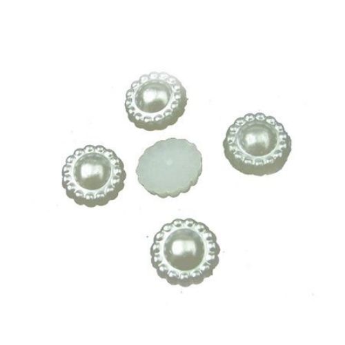 Round Half Pearls for DIY Hair Accessories, Scrapbook, Clothes Decoration / Flower / 9 mm / White - 50 pieces