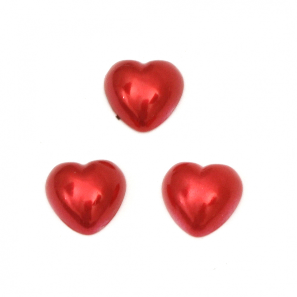 Plastic Heart-shaped Pearl Cabochons / 9.5x9.5x3.5 mm / Red - 50 pieces
