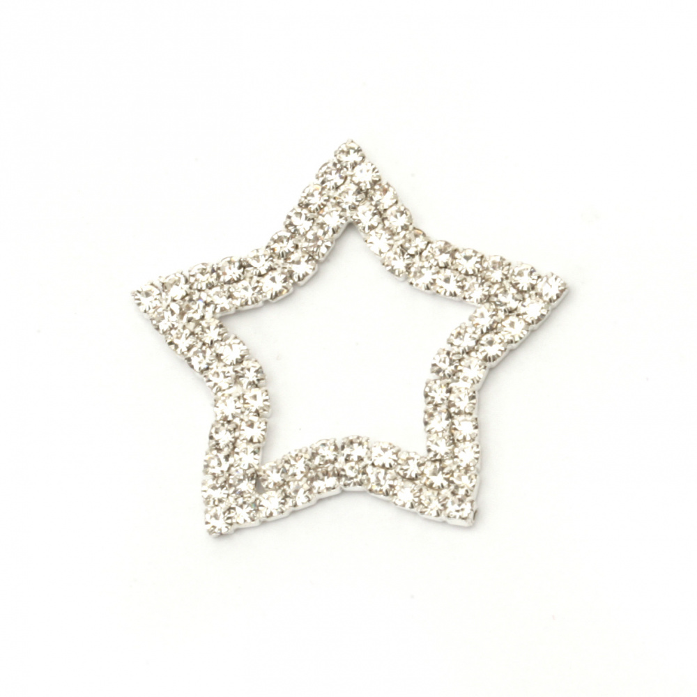 Metal gluing element with star crystals 32x2 mm hole 19 mm silver