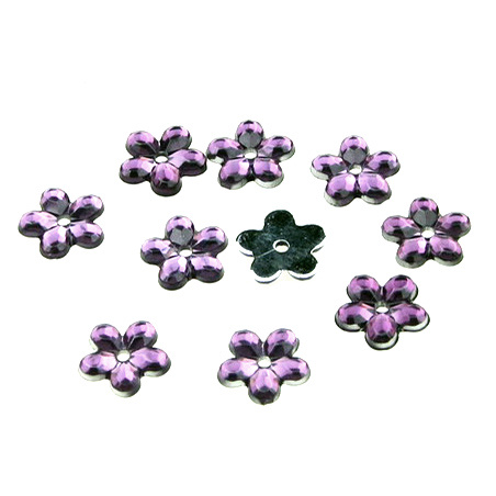 Акрилен камък за лепене 9~10 мм цвете лилаво -50 броя