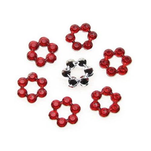 Акрилни камъчета за пришиване 12 мм цвете цвят червен -50 броя