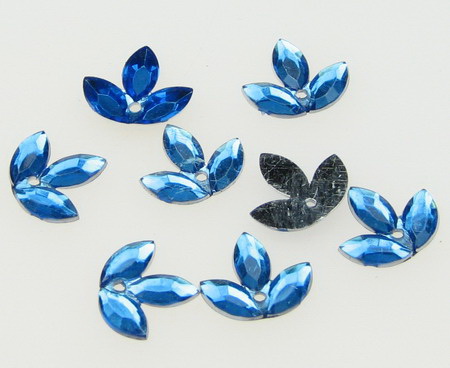 Акрилни камъчета за пришиване 10x12 мм листо цвят син -50 броя