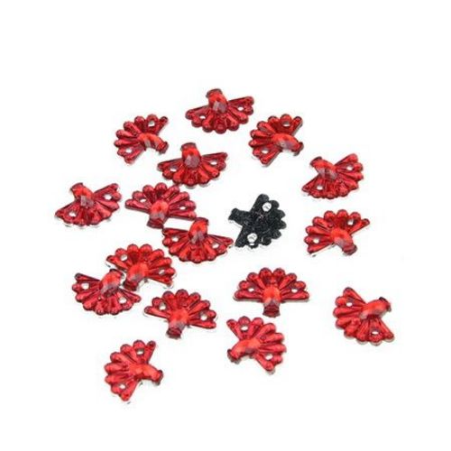 Acrylic stone for sewing 10x12 mm  red fan - 50 pieces