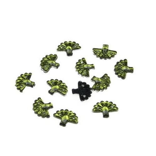 Acrylic stone for sewing 10x12 mm green fan - 50 pieces