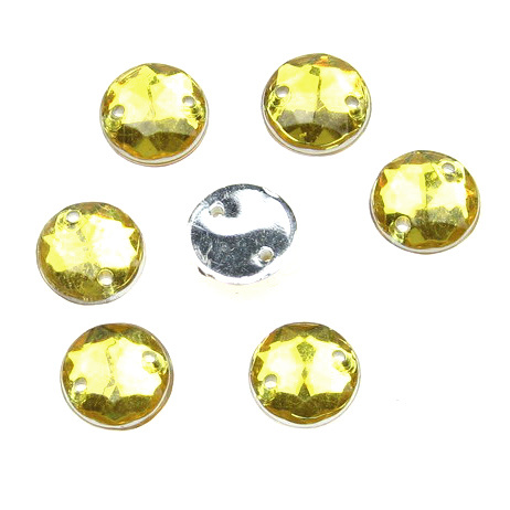 Ακρυλικές πέτρες για ράψιμο 10 mm στρόγγυλες, χρώμα κιτρινοπράσινο -50 τεμάχια