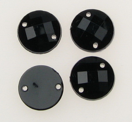 Acrylic sew-on stones, 10 mm round, black color, faceted, extra quality - 50 pieces