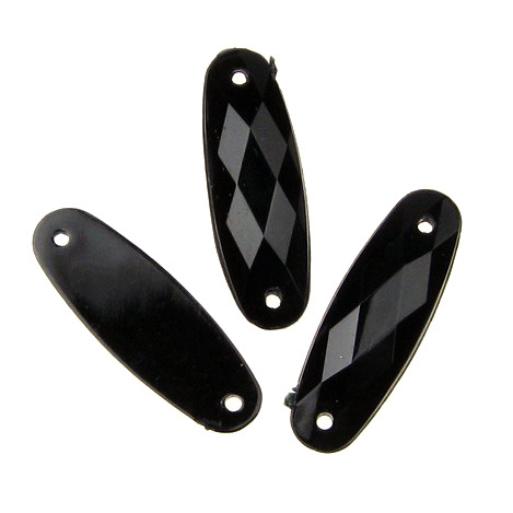 Акрилни камъчета за пришиване 7x21 мм продълговат цвят черен екстра качество - 50 броя