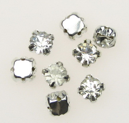 Sew On Glass Stones with a Metal Base, Quality AA / 5x5 mm / Transparent - 10 pieces