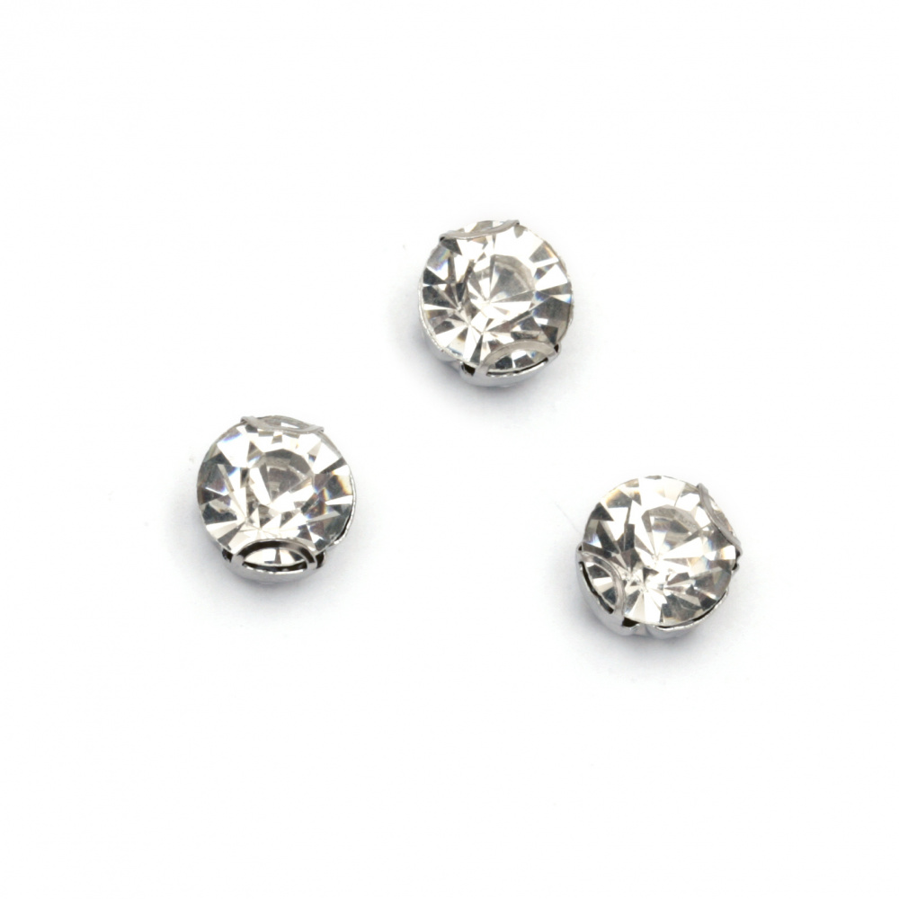 Стъклени камъчета за пришиване с метална основа 8 мм екстра качество цвят бял -10 броя