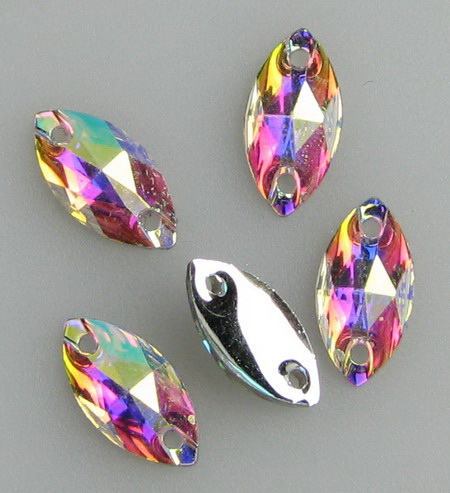 Acrylic sew-on stones, 6x12 mm leaf shape, rainbow color, extra quality - 50 pieces