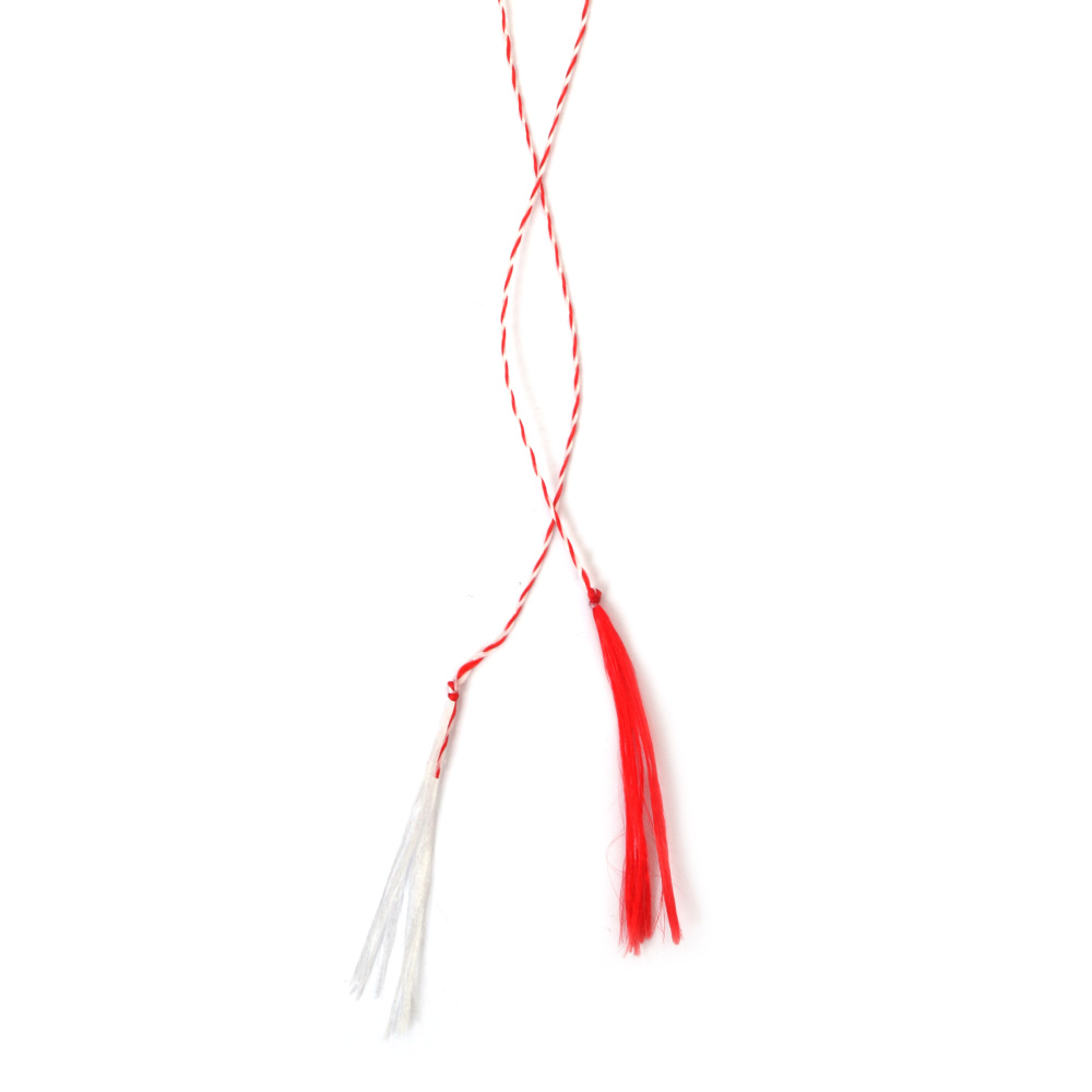 Red and White Silk Fringe Tassels, 43 cm, Fringe: 5 cm - Pack of 100 pcs
