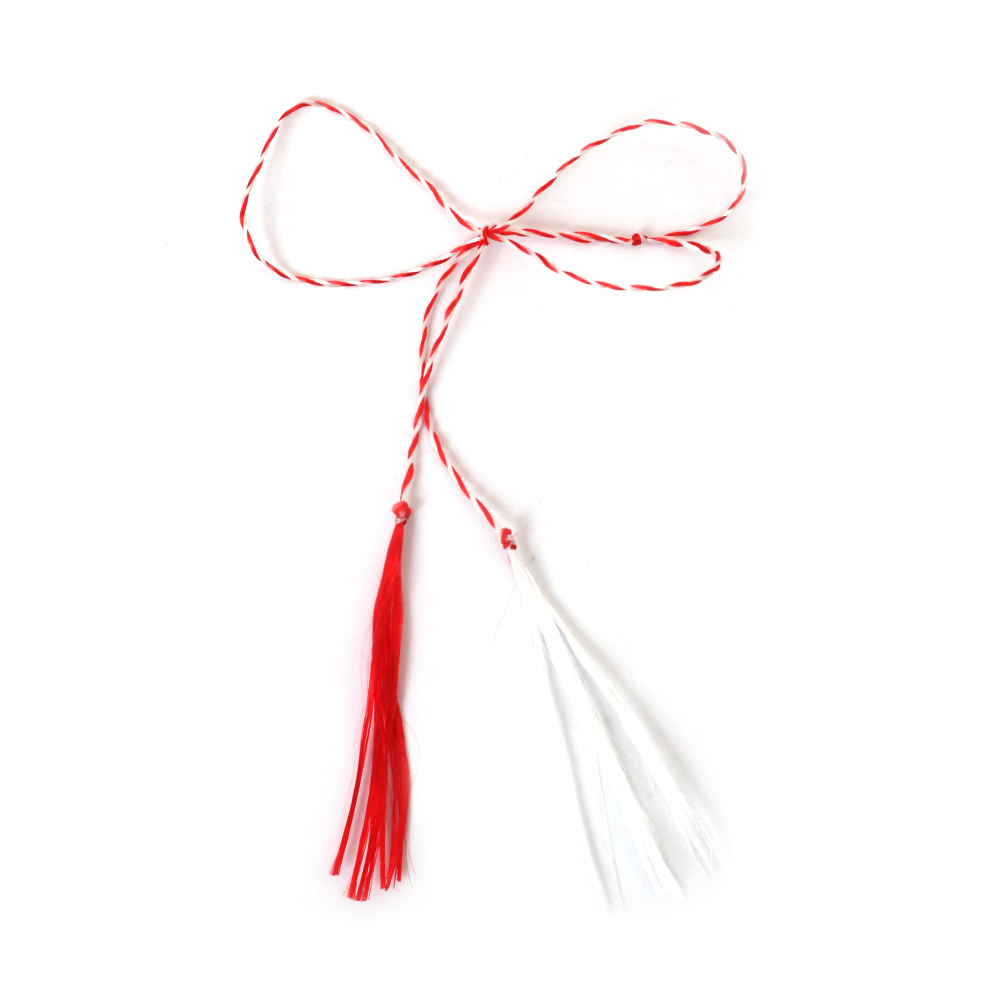 Red and White Silk Fringe Tassels, 43 cm, Fringe: 5 cm - Pack of 100 pcs