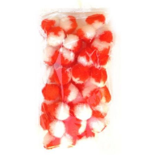 Two-color (Red and White) Pompoms / 20 mm - 50 pieces