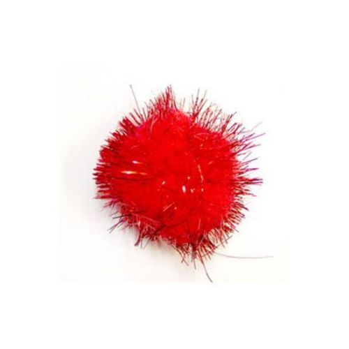 Red Glitter Pom Poms / 35 mm - 10 pieces