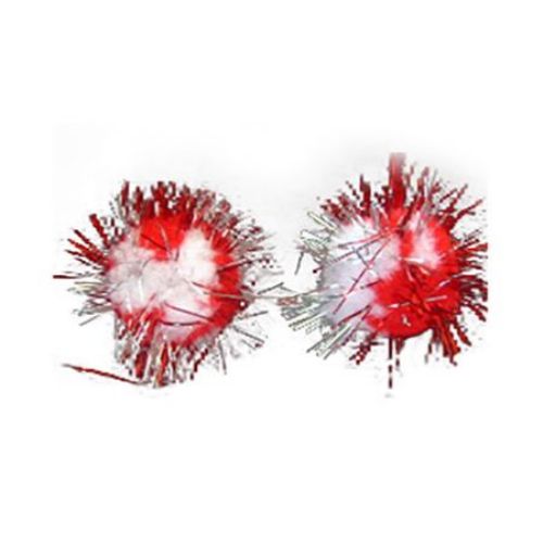 Two-tone (Red and White) Glitter Pom Poms / 20 mm - 50 pieces