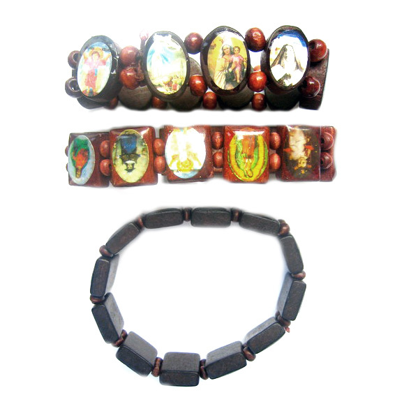 Bracelet wood elastic 15 mm with icons