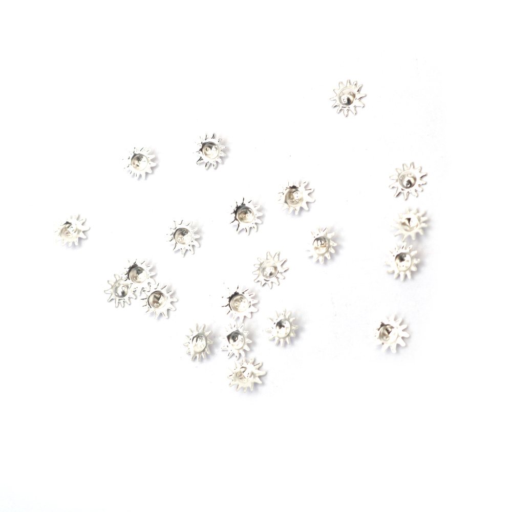 Abbellimenti Metallo Sole, 6x1.3 mm, Colore Bianco - 50 pezzi