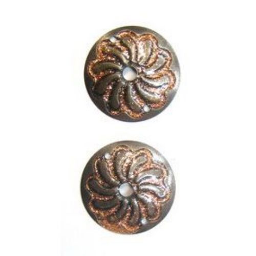 Round Metal Element with Brocade / 26 mm / Copper Color