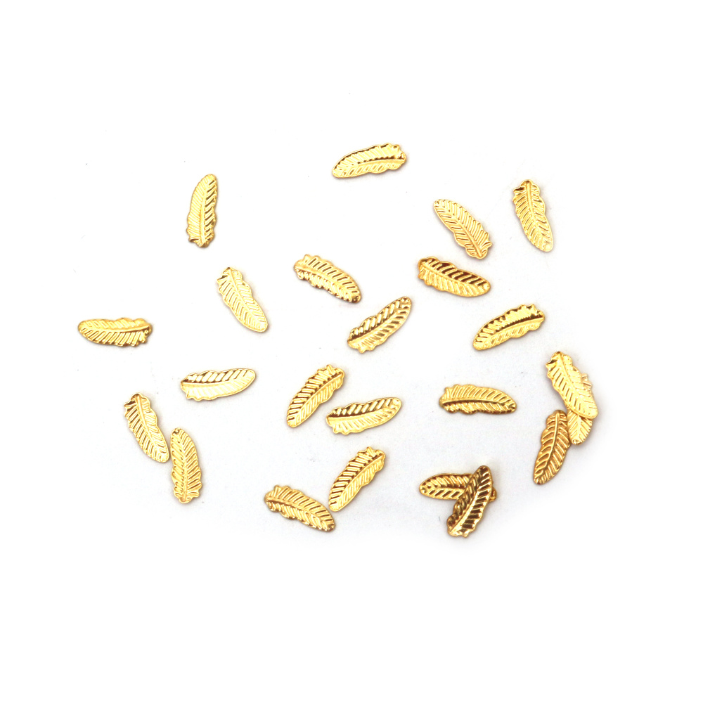 Abbellimenti in metallo a forma di piuma, colore oro, 0,35×0,9×0,1 mm - 100 pz, per scrapbooking e fai-da-te