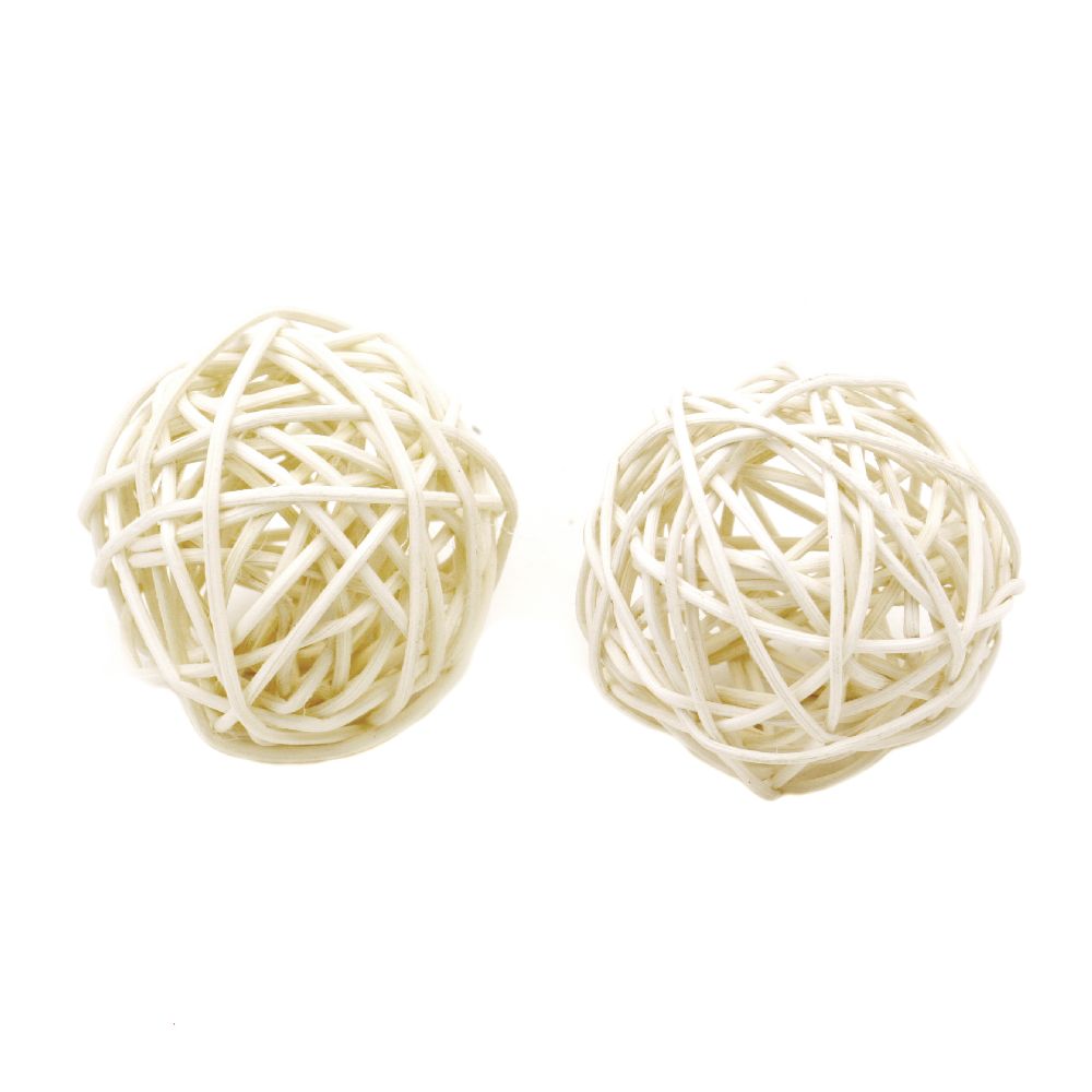 Rattan Ball, Wooden, Decoration, Craft Projects, DIY Light 50 mm white - 2 pieces