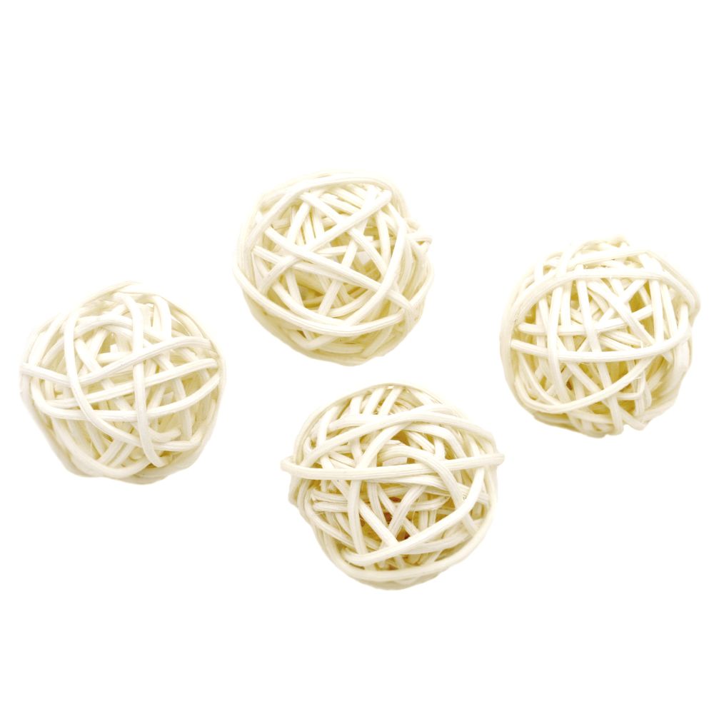 Rattan Ball, Wooden, Decoration, Craft Projects, DIY Light 30 mm white - 4 pieces