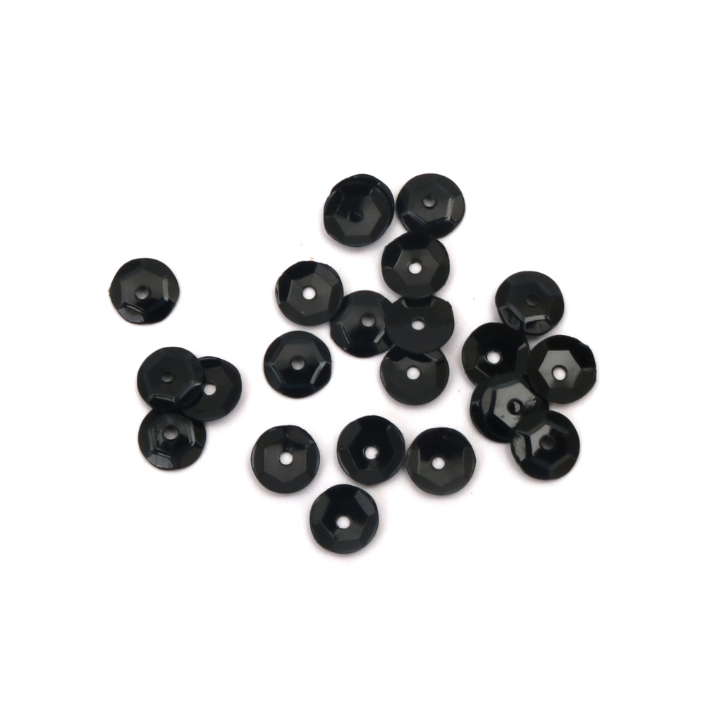 Round Cup Sequins / 6 mm / Black - 20 grams 