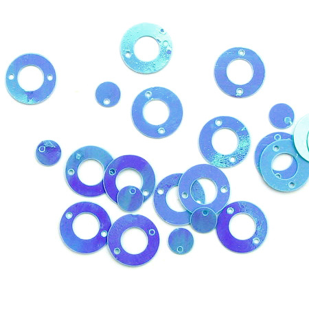 Пайети кръг с кръгче 12x6 мм сини светло -20 грама