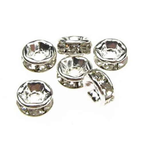 Metal washer with crystal 6x3 mm hole 1 mm (quality A) color white -10 pieces