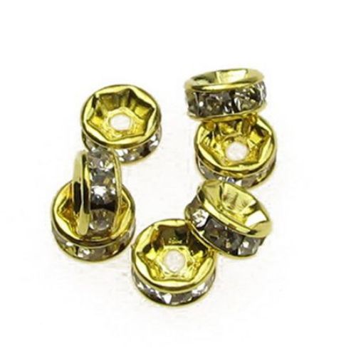 Glossy metal washer with crystals 6x3 mm hole 1 mm mm (quality A) color gold - 10 pieces