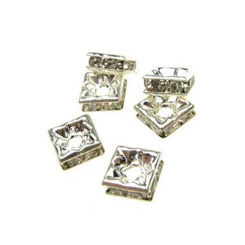 Jewelry findings, square metal separator 6x3 mm hole 2 mm color white -10 pieces
