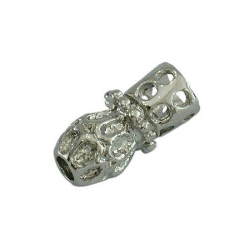 Metal charm bead with crystals for jewelry making 15x7 mm silver