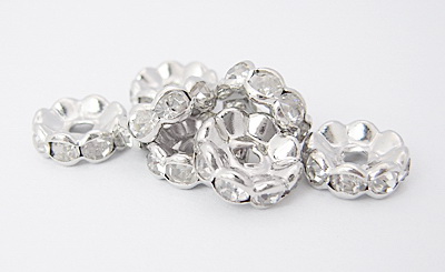 Metal washer with crystals 7x3.2 mm hole 1.5 mm (quality A) color white -10 pieces