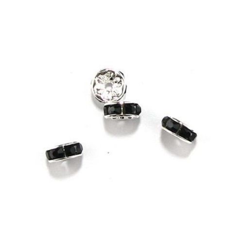 Metal components, separator washer beads with black crystals 8x3.5 mm hole 1.5 mm (quality A) color white - 10 pieces