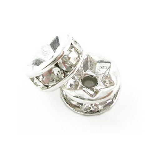 Metal Spacer Bead with Crystals  -  Quality A / 7x3.2 mm / Hole: 1.2 mm / Silver - 10 pieces