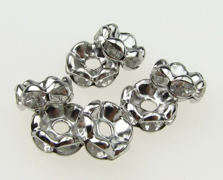 Metal jewelry findings,  washer shape separator with crystals 7x3.2 mm hole 1.5 mm (quality A) color silver - 10 pieces