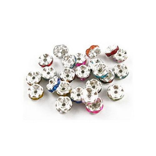 Metal bead with dyed crystals - separator, in the shape of a washer 6 mm hole 0.7 mm color silver - 10 pieces
