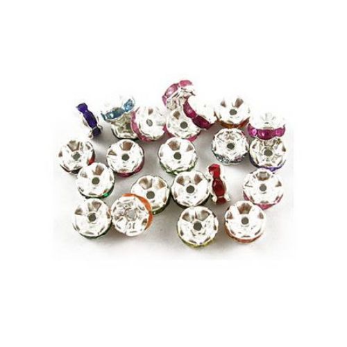 Metal divider, washer beads with tiny colored crystals 7 mm hole 0.9 mm color silver - 10 pieces