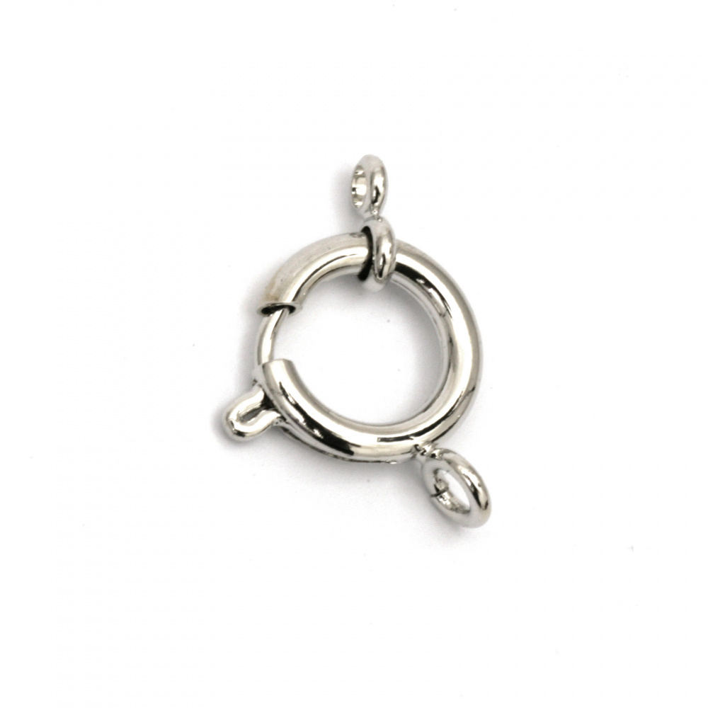 Spring Ring Round Clasps with 2 Link Loops / 13x3 mm, Rings: 3 mm and 2 mm / Silver