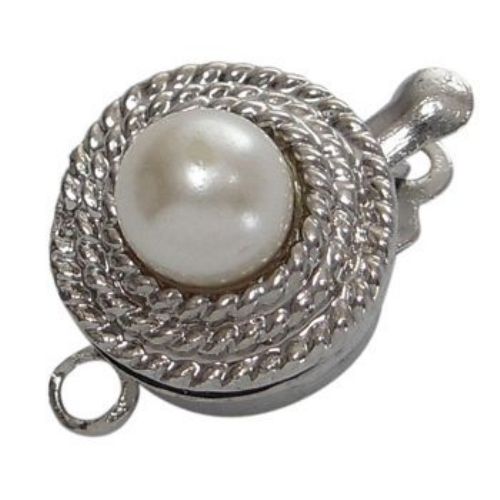 Two Parts Metal Clasp with Pearl Bead / 12x18x10 mm, Hole: 2 mm / Silver