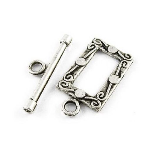 Rectangular Toggle Clasp /  17.5x18x27 mm, Hole: 2.5 mm /  Silver - 5 sets