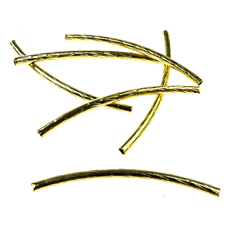 Metal Tube Beads, Curved Embossed 2x35 mm color gold -50 pieces