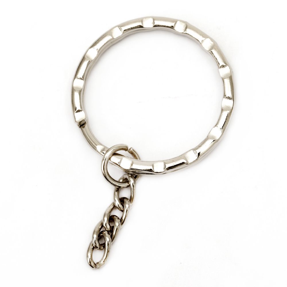 Embossed Key Ring with Chain /  30x3 mm / Silver - 10 pieces