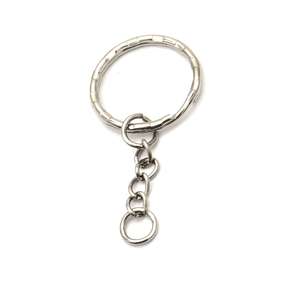 Split Key Ring with Chain / 25x3 mm / Silver - 20 pieces